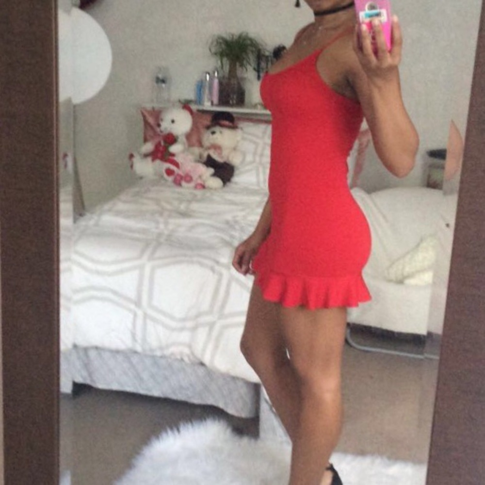 Red Spaghetti Strap Dress Ruffles